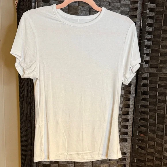 Nuuds White Short Sleeve Slinky Rib White Tee XL NWT - Picture 3 of 10